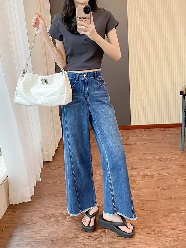 plus size Women's Summer New Straight-Leg Jeans Slimming Chubby Sister Pear-Shaped Body Loose Wide-Leg Pants for Small Men — feature 15