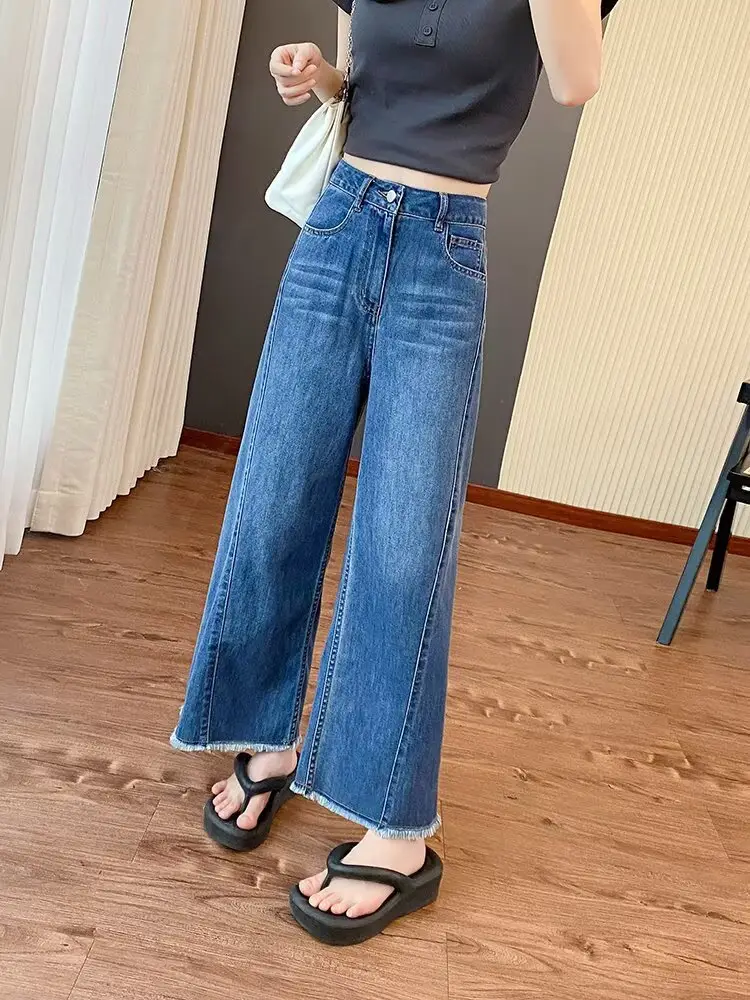 plus size Women's Summer New Straight-Leg Jeans Slimming Chubby Sister Pear-Shaped Body Loose Wide-Leg Pants for Small Men — feature 17