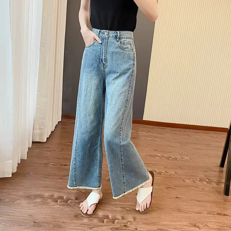 plus size Women's Summer New Straight-Leg Jeans Slimming Chubby Sister Pear-Shaped Body Loose Wide-Leg Pants for Small Men — feature 5