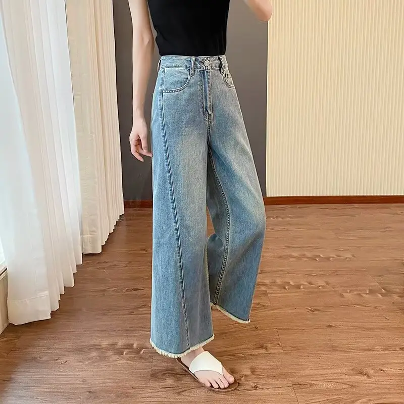 plus size Women's Summer New Straight-Leg Jeans Slimming Chubby Sister Pear-Shaped Body Loose Wide-Leg Pants for Small Men — feature 6