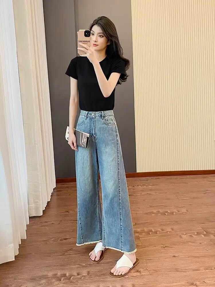 plus size Women's Summer New Straight-Leg Jeans Slimming Chubby Sister Pear-Shaped Body Loose Wide-Leg Pants for Small Men — feature 9