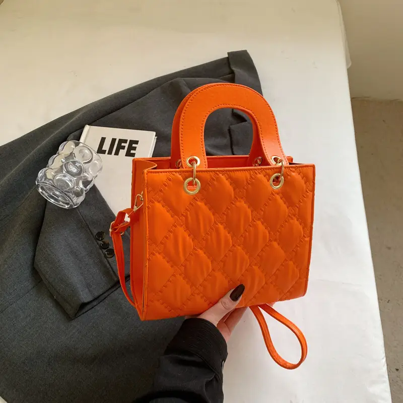 Orange Rhombus Embroidery Handbag for Women