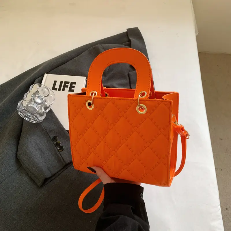 Orange Rhombus Embroidery Handbag for Women