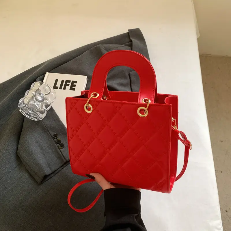 Orange Rhombus Embroidery Handbag for Women