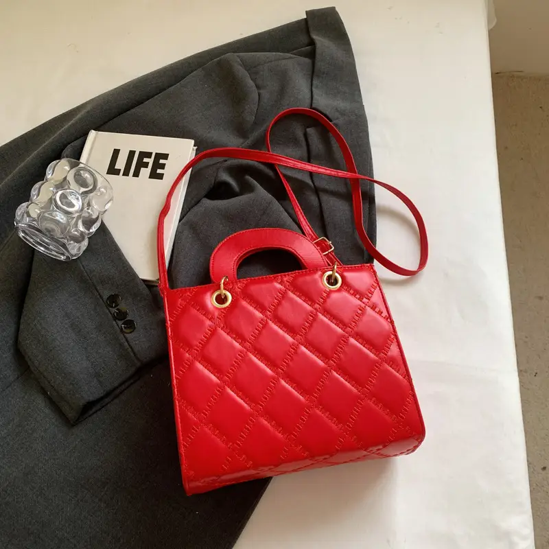 Orange Rhombus Embroidery Handbag for Women