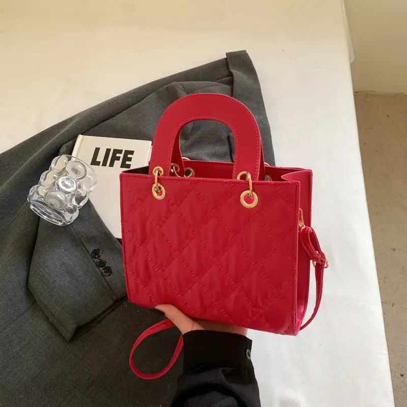Orange Rhombus Embroidery Handbag for Women