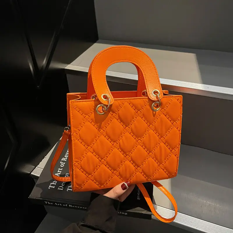 Orange Rhombus Embroidery Handbag for Women