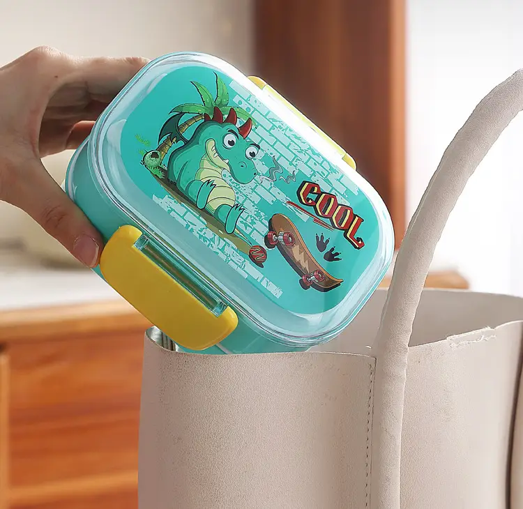 Cartoon Creative Children's Double-Layer Snap Lunch Box Student Canteen Packing Lunch Lunch Box Portable with Tableware Fork Spoon — feature 11