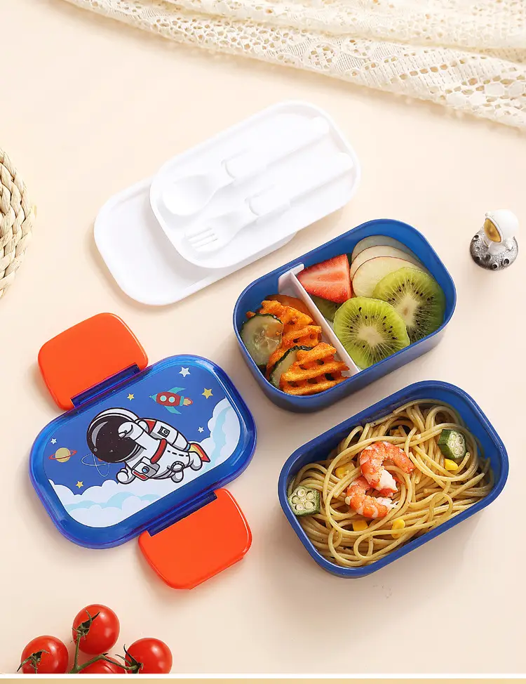 Cartoon Creative Children's Double-Layer Snap Lunch Box Student Canteen Packing Lunch Lunch Box Portable with Tableware Fork Spoon — feature 16