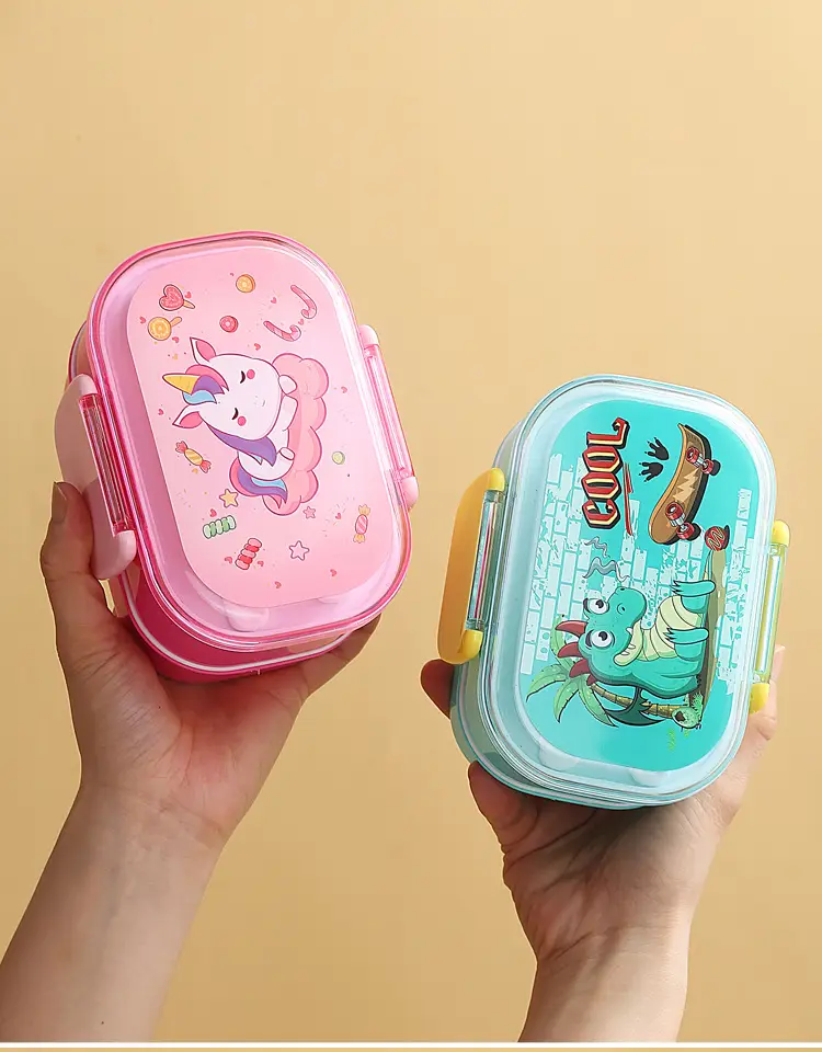 Cartoon Creative Children's Double-Layer Snap Lunch Box Student Canteen Packing Lunch Lunch Box Portable with Tableware Fork Spoon — feature 17