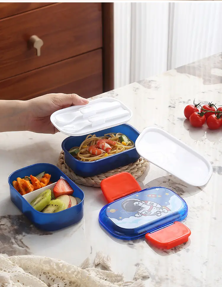 Cartoon Creative Children's Double-Layer Snap Lunch Box Student Canteen Packing Lunch Lunch Box Portable with Tableware Fork Spoon — feature 19