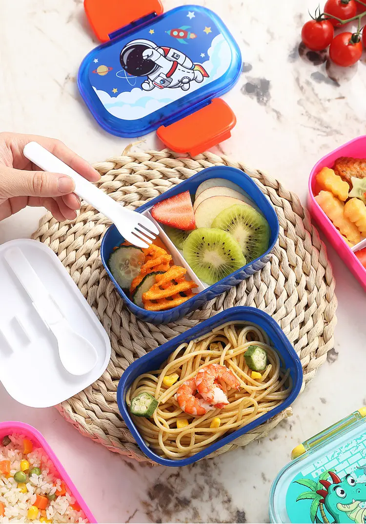 Cartoon Creative Children's Double-Layer Snap Lunch Box Student Canteen Packing Lunch Lunch Box Portable with Tableware Fork Spoon — feature 4