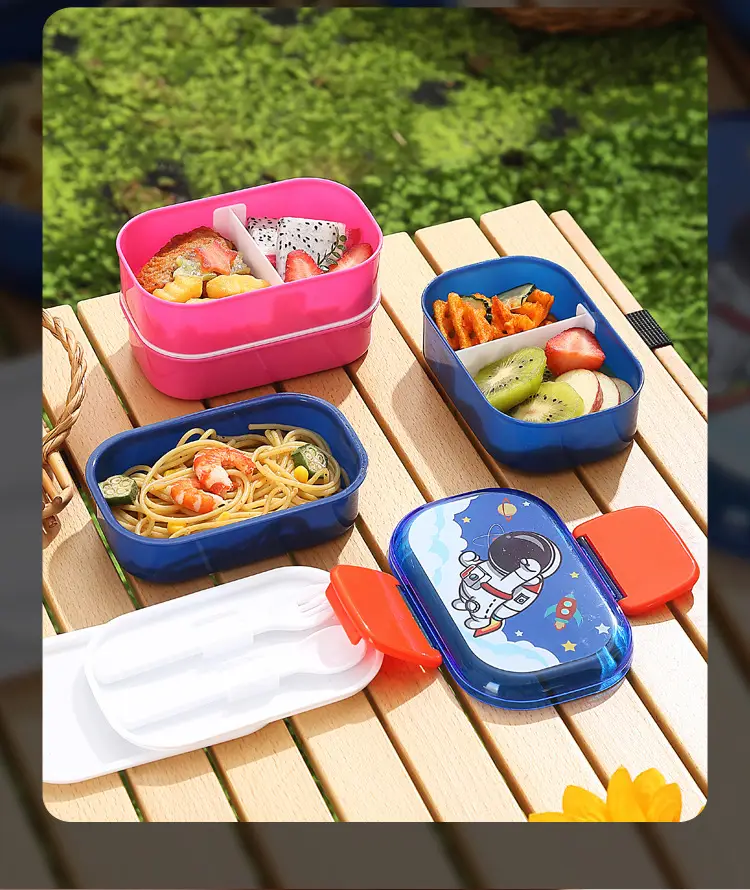 Cartoon Creative Children's Double-Layer Snap Lunch Box Student Canteen Packing Lunch Lunch Box Portable with Tableware Fork Spoon — feature 9