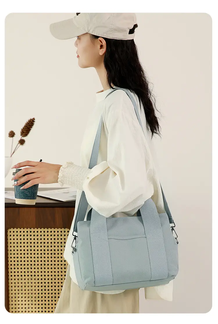 Women's Light Blue Canvas Shoulder Bag 2025 New College Student — feature 15