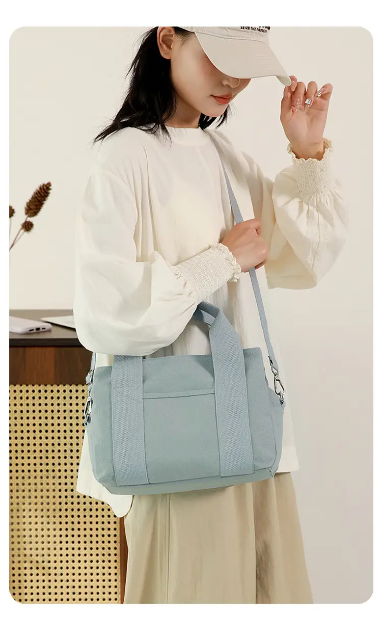 Women's Light Blue Canvas Shoulder Bag 2025 New College Student — feature 16