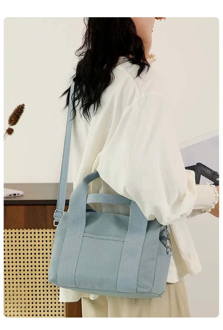 Women's Light Blue Canvas Shoulder Bag 2025 New College Student — feature 17