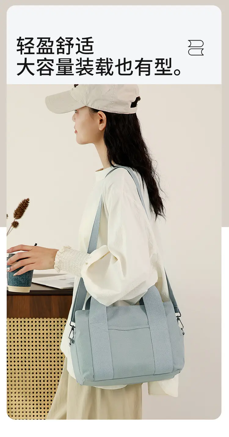 Women's Light Blue Canvas Shoulder Bag 2025 New College Student — feature 4