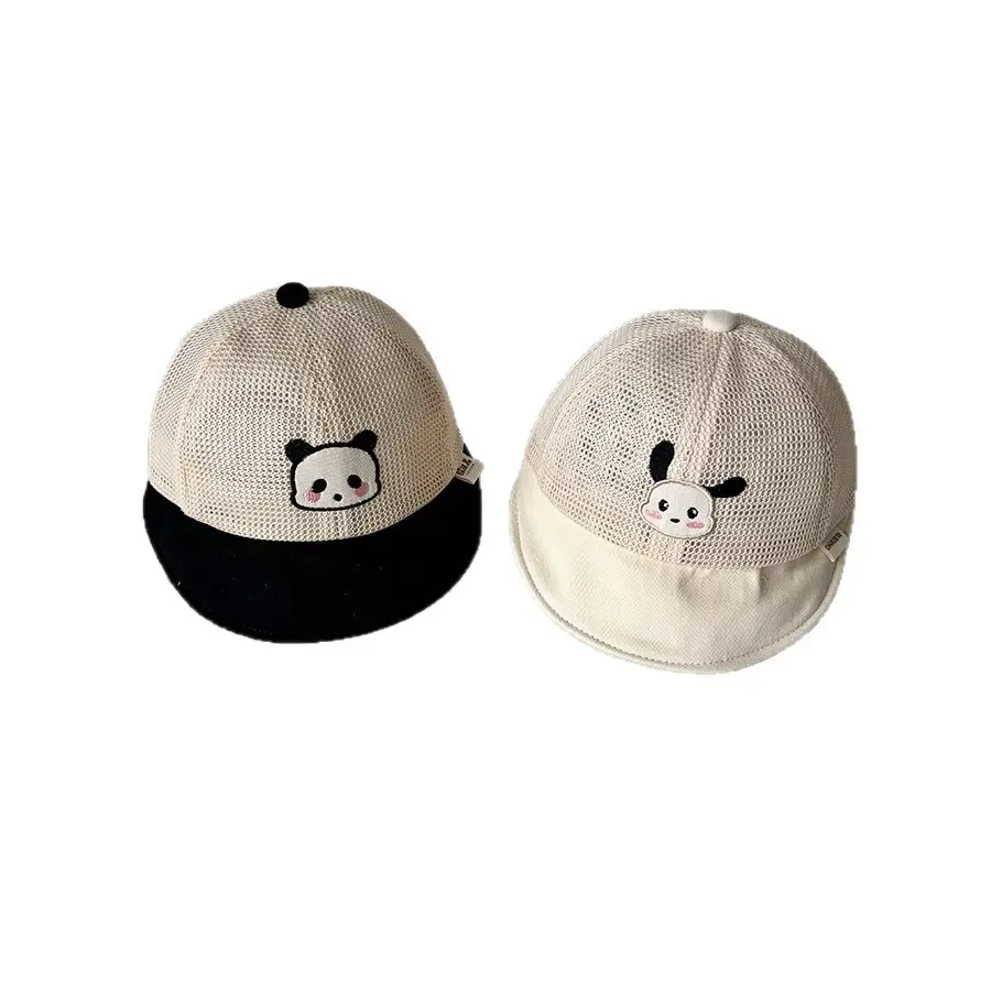 Infant Sun Hat with Cute Face Design, Mesh Beaded, White, Large Brim - Image 9