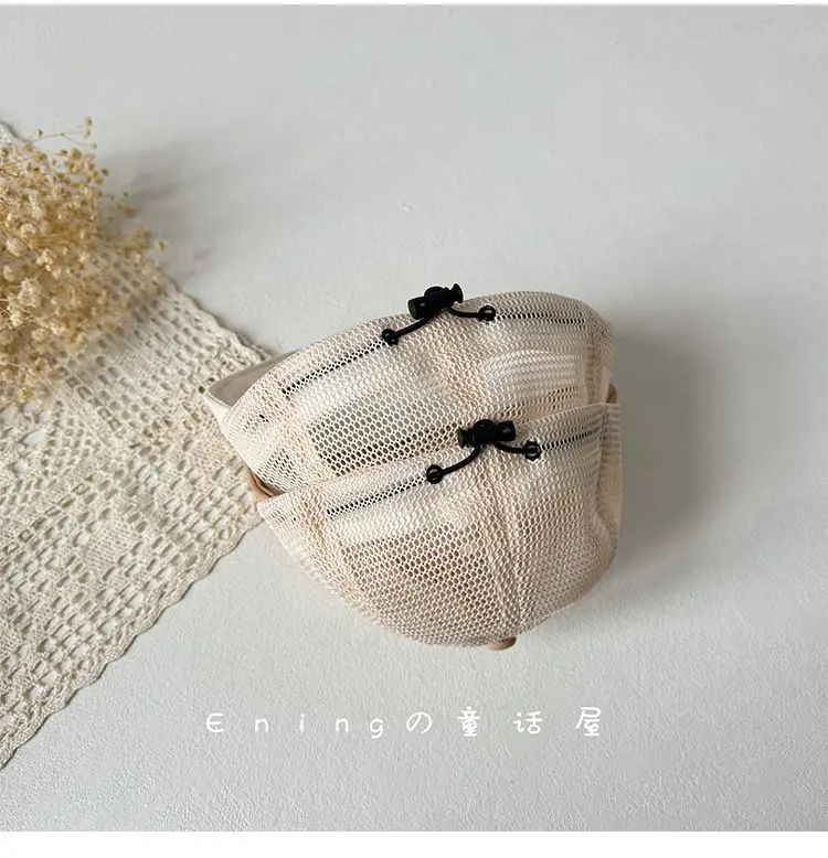 Infant Sun Hat with Cute Face Design, Mesh Beaded, White, Large Brim — feature 6