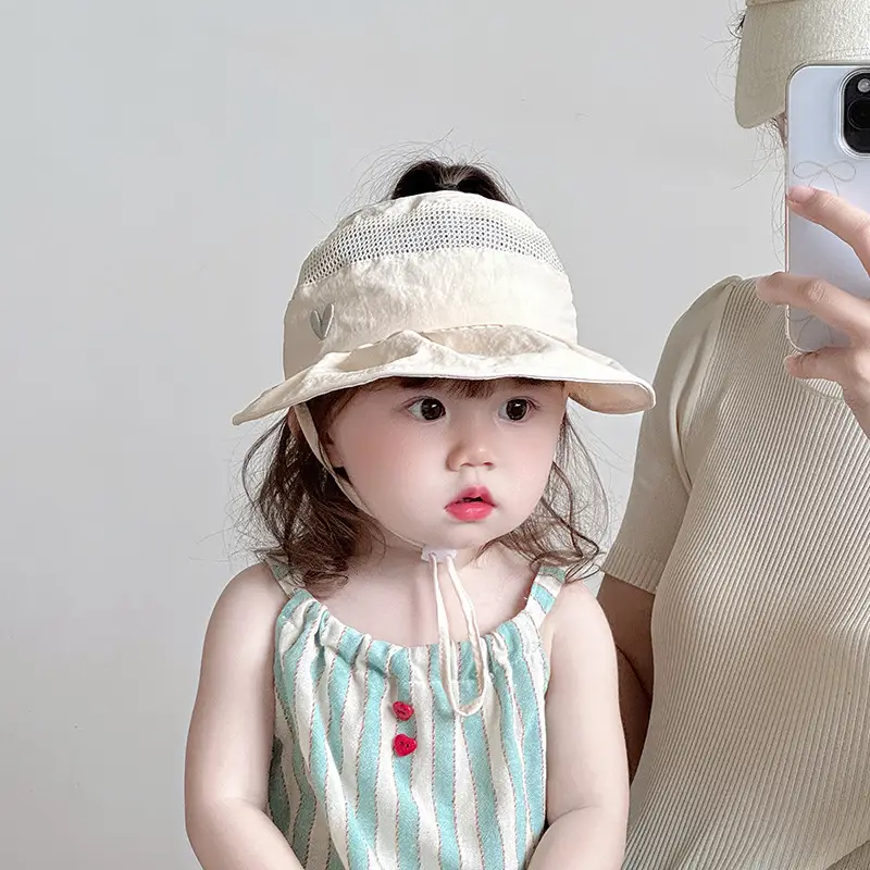 Girls Wide Brim Sun Hat with Ponytail Cap - Image 6