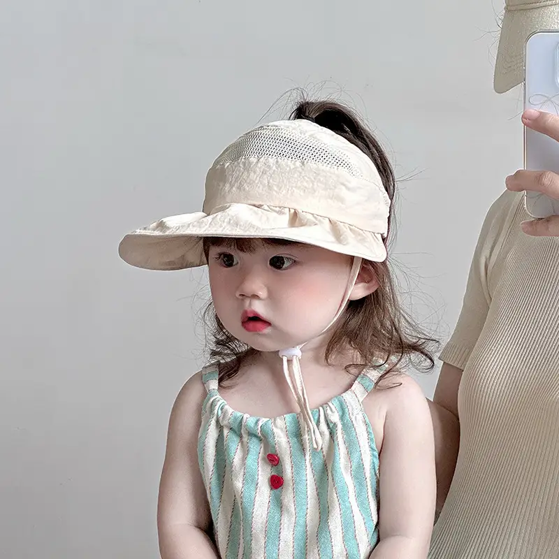 Girls Wide Brim Sun Hat with Ponytail Cap - Image 7