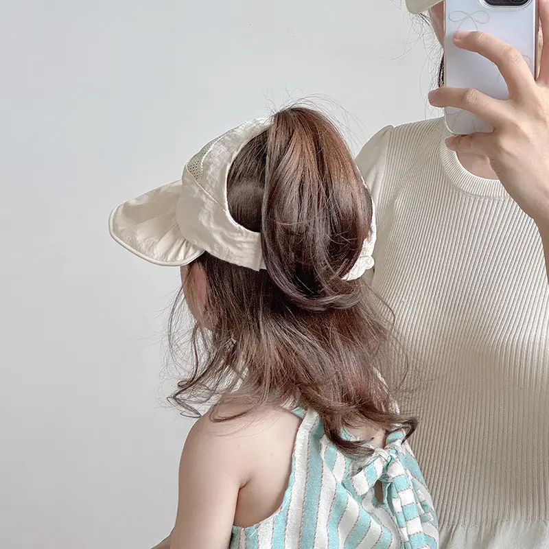 Girls Wide Brim Sun Hat with Ponytail Cap - Image 8