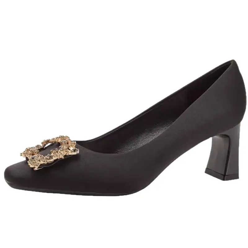 French-Style Square-Toe Chunky Heel Shoes for Women, 2026 Spring and Autumn New Style, Shallow Mid-Heel Black High Heels That Are Comfortable - Image 5