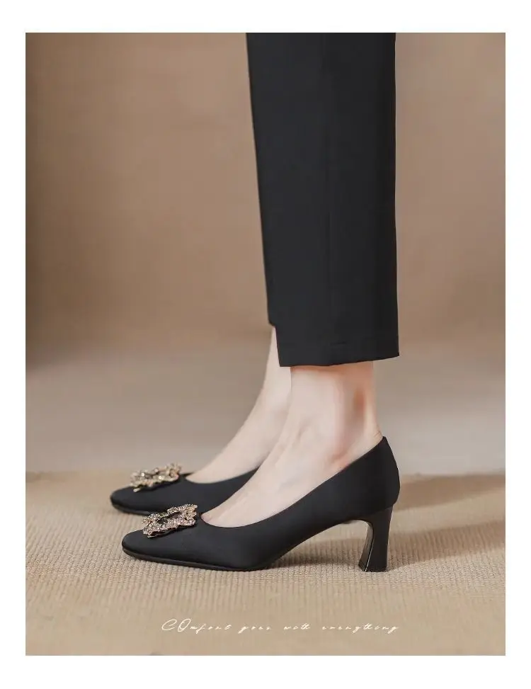 French-Style Square-Toe Chunky Heel Shoes for Women, 2026 Spring and Autumn New Style, Shallow Mid-Heel Black High Heels That Are Comfortable — feature 11