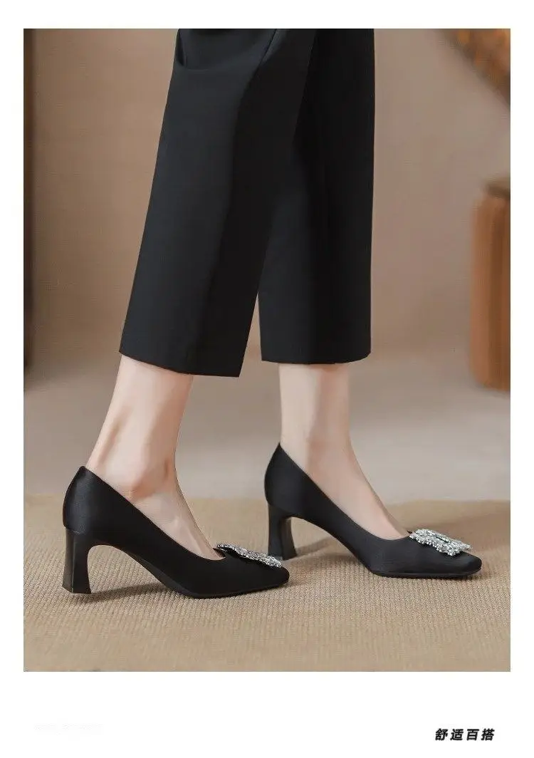French-Style Square-Toe Chunky Heel Shoes for Women, 2026 Spring and Autumn New Style, Shallow Mid-Heel Black High Heels That Are Comfortable — feature 6
