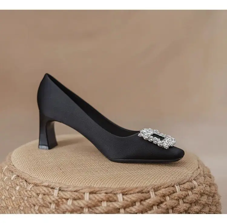 French-Style Square-Toe Chunky Heel Shoes for Women, 2026 Spring and Autumn New Style, Shallow Mid-Heel Black High Heels That Are Comfortable — feature 8
