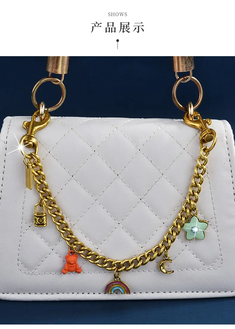White Quilted Women's Chain Shoulder Bag with Rainbow Decor — feature 9