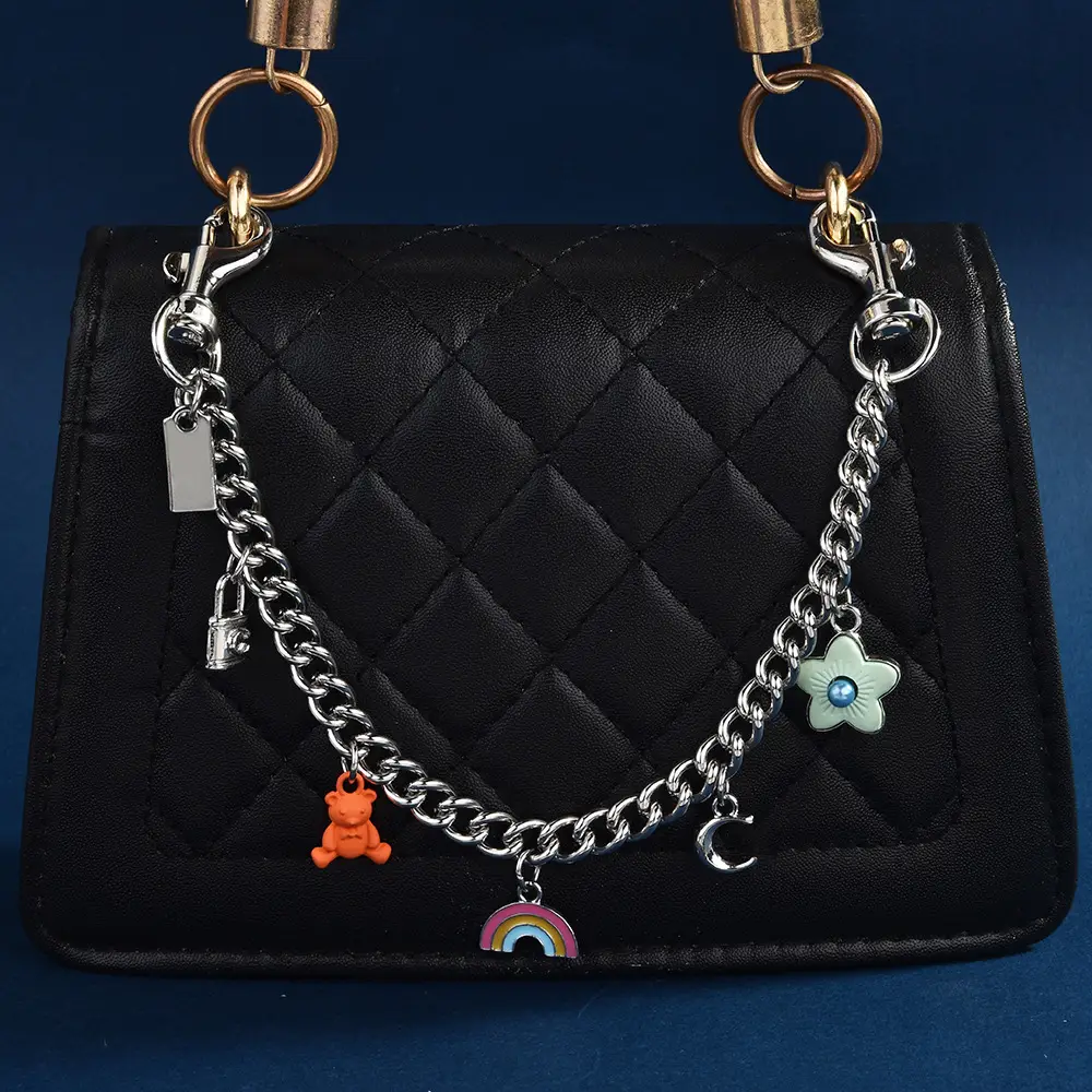 White Quilted Women's Chain Shoulder Bag with Rainbow Decor