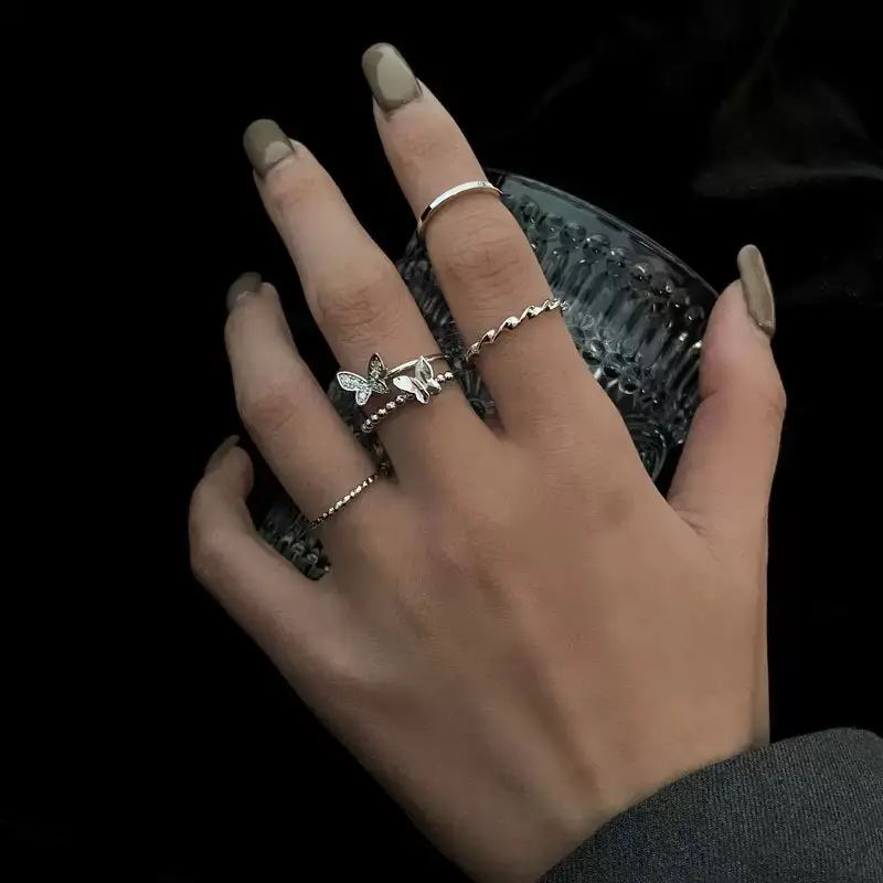 Ins Japanese and Korean Simple Wavy Ring Personalized Ring Niche Design Elegant Popular Tail Ring Finger Set for Women