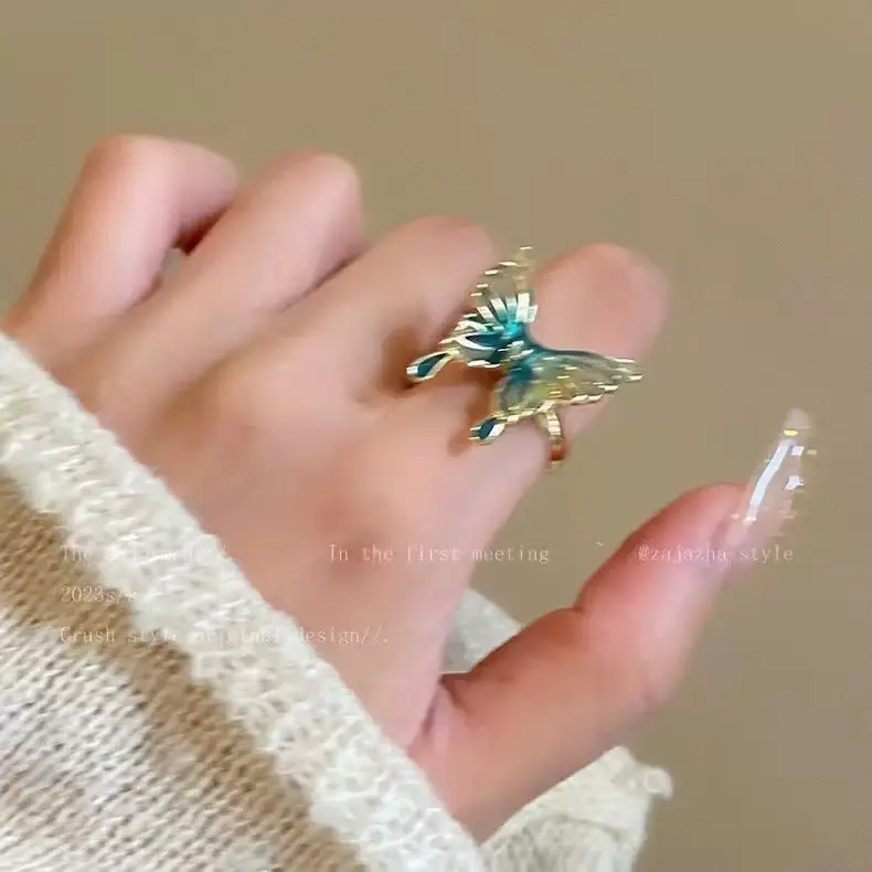 Ins Japanese and Korean Simple Wavy Ring Personalized Ring Niche Design Elegant Popular Tail Ring Finger Set for Women — feature 9