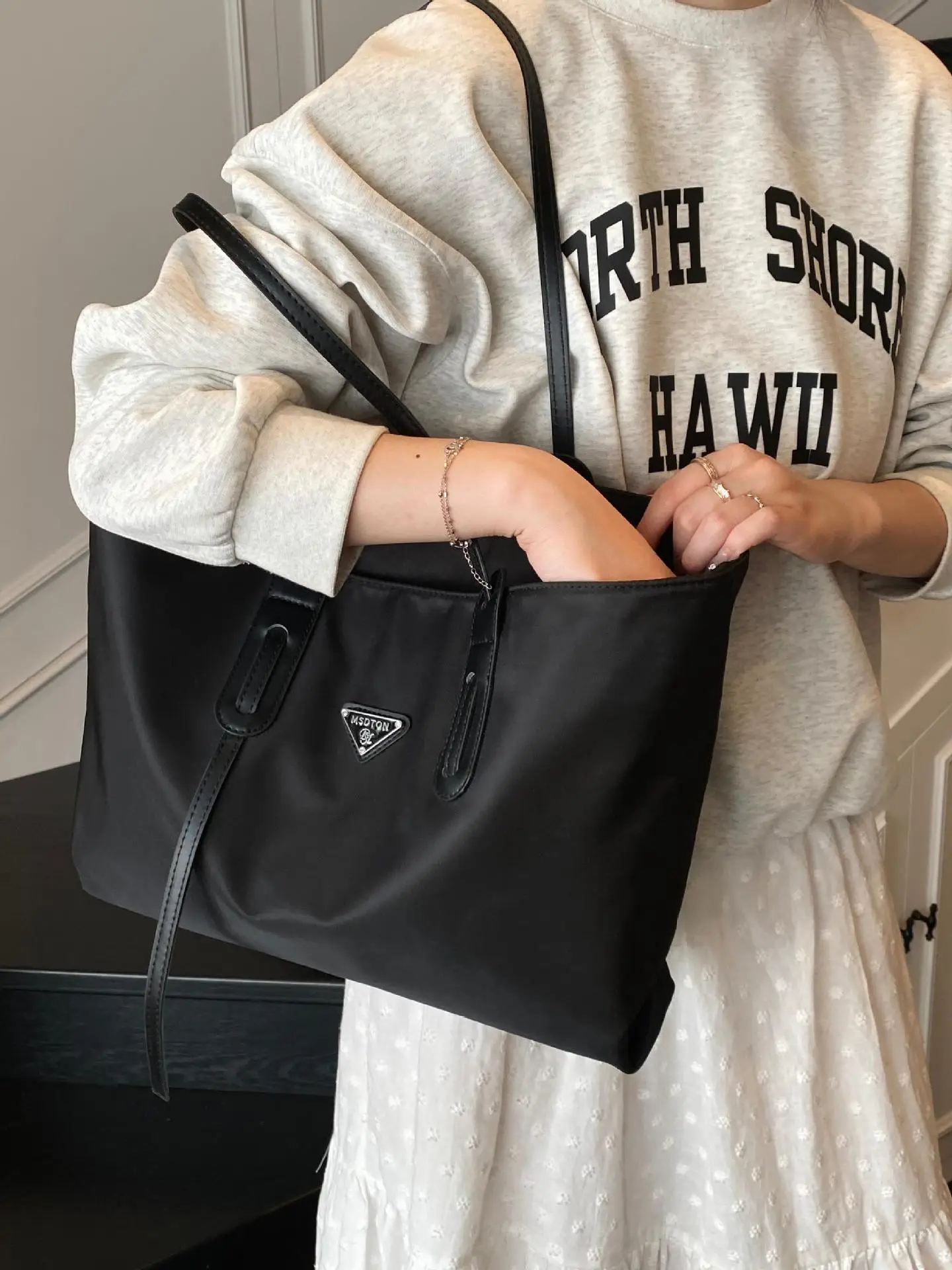 Black Oxford Tote Bag Women 2025 Casual Lightweight - Image 4