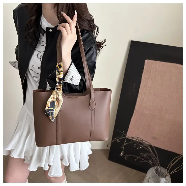 Beige Women's Large Tote Bag with Silk Scarf — feature 13