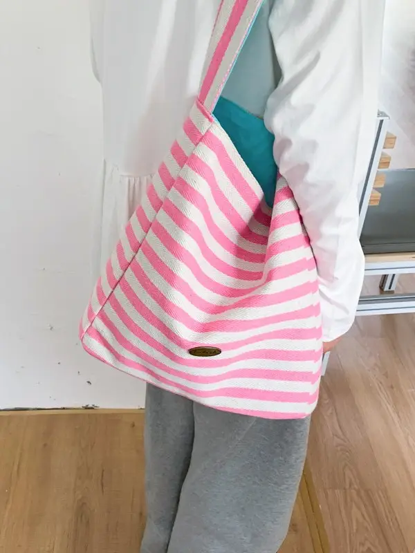 Women Striped Canvas Shoulder Bag 2025 New Lightweight Fashion Tote - Image 7
