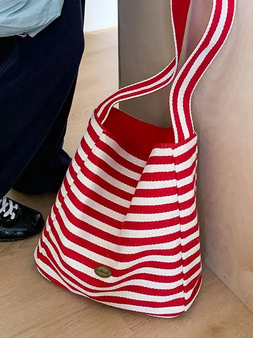 Women Striped Canvas Shoulder Bag 2025 New Lightweight Fashion Tote - Image 8