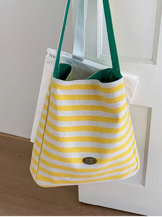Women Striped Canvas Shoulder Bag 2025 New Lightweight Fashion Tote - Image 9