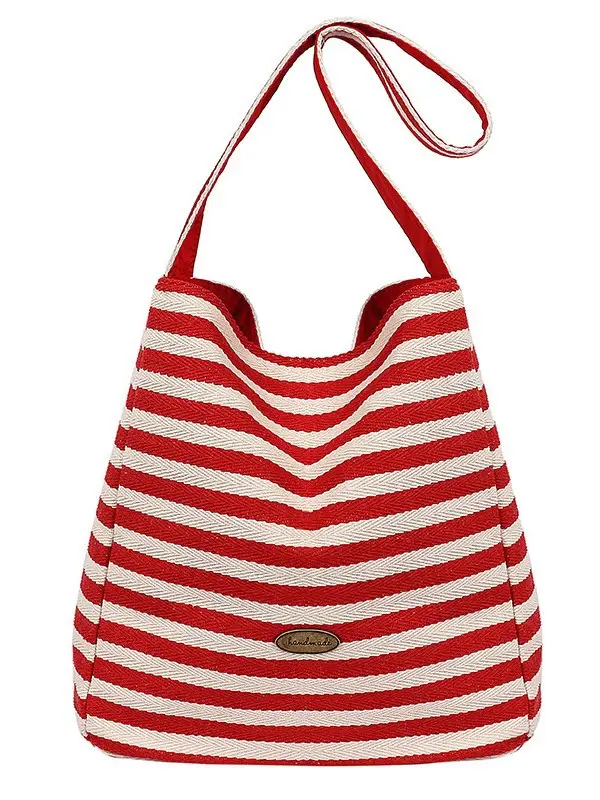 Women Striped Canvas Shoulder Bag 2025 New Lightweight Fashion Tote - Image 10