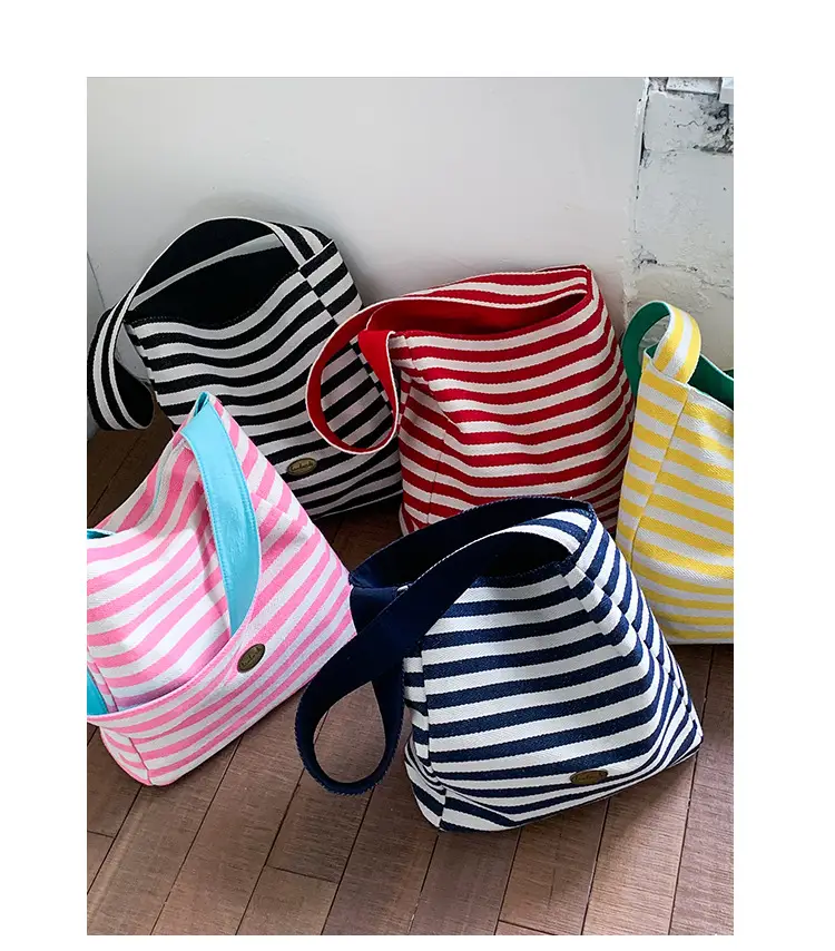 Women Striped Canvas Shoulder Bag 2025 New Lightweight Fashion Tote — feature 1