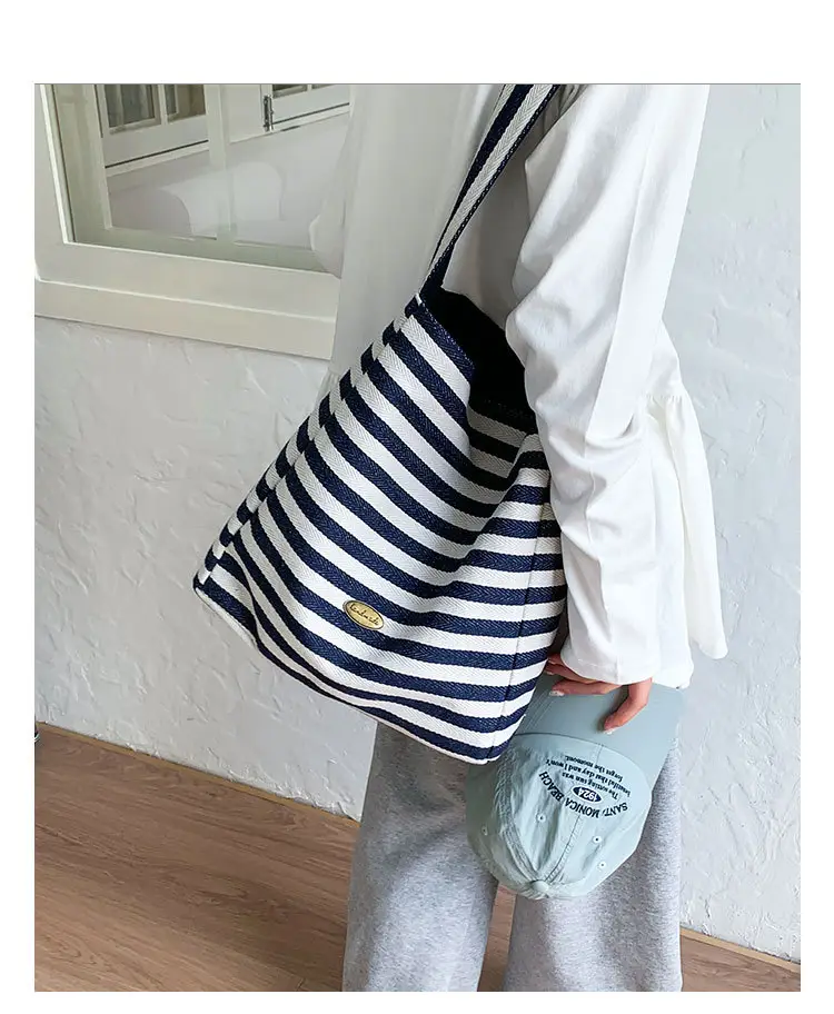 Women Striped Canvas Shoulder Bag 2025 New Lightweight Fashion Tote — feature 11