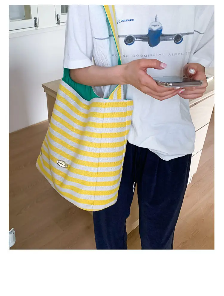 Women Striped Canvas Shoulder Bag 2025 New Lightweight Fashion Tote — feature 12