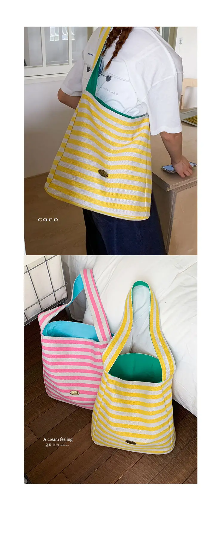 Women Striped Canvas Shoulder Bag 2025 New Lightweight Fashion Tote — feature 13