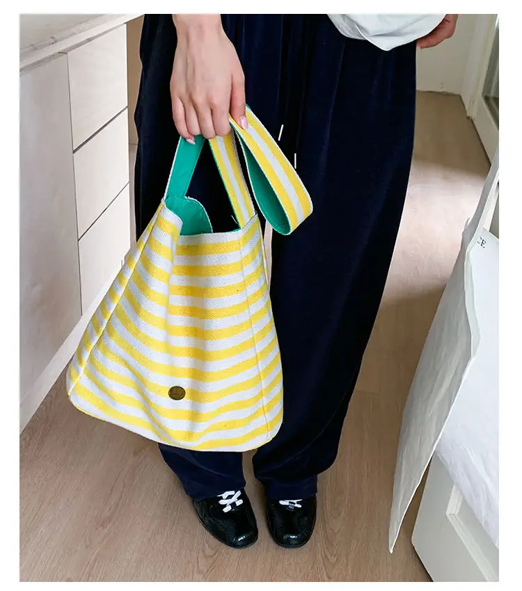 Women Striped Canvas Shoulder Bag 2025 New Lightweight Fashion Tote — feature 14