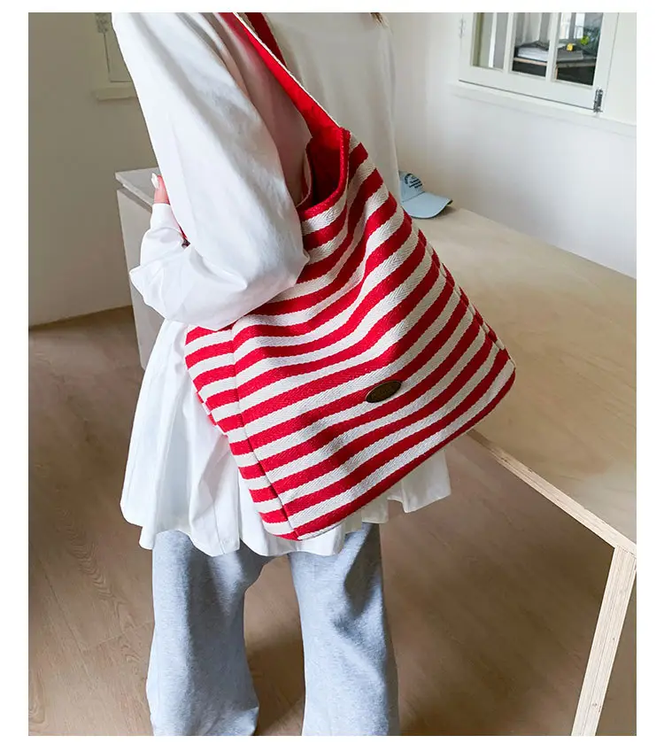Women Striped Canvas Shoulder Bag 2025 New Lightweight Fashion Tote — feature 17