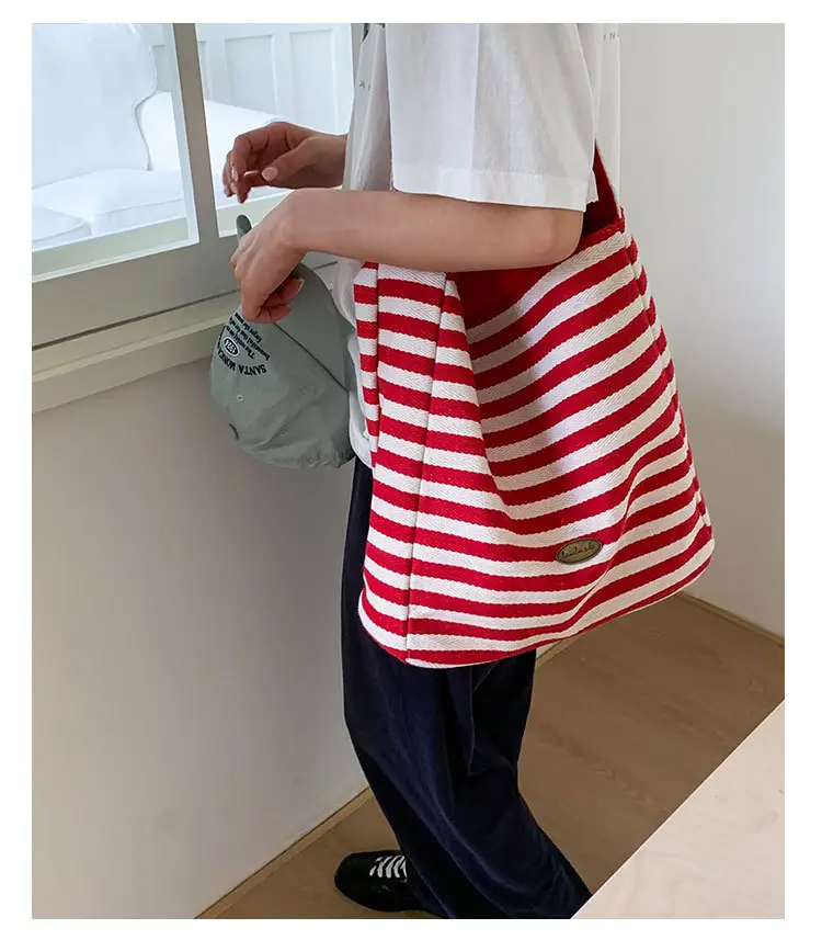 Women Striped Canvas Shoulder Bag 2025 New Lightweight Fashion Tote — feature 18
