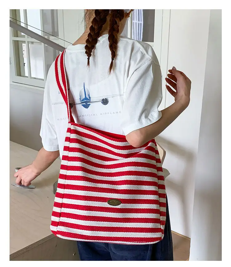 Women Striped Canvas Shoulder Bag 2025 New Lightweight Fashion Tote — feature 19