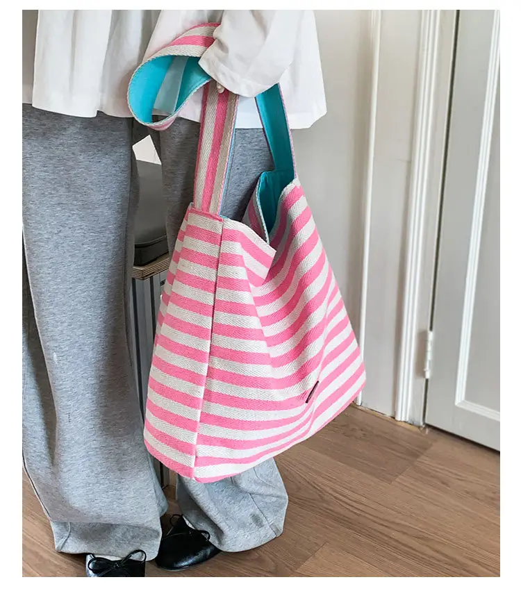 Women Striped Canvas Shoulder Bag 2025 New Lightweight Fashion Tote — feature 22