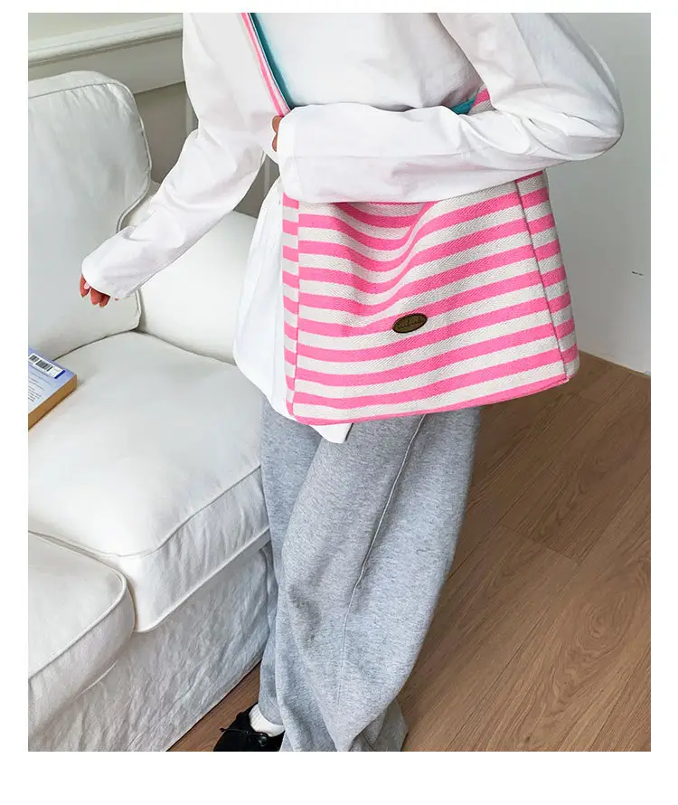 Women Striped Canvas Shoulder Bag 2025 New Lightweight Fashion Tote — feature 23